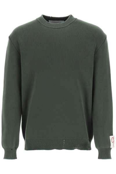 Shop Golden Goose Deluxe Brand Logo Patch Knit Sweater In Green
