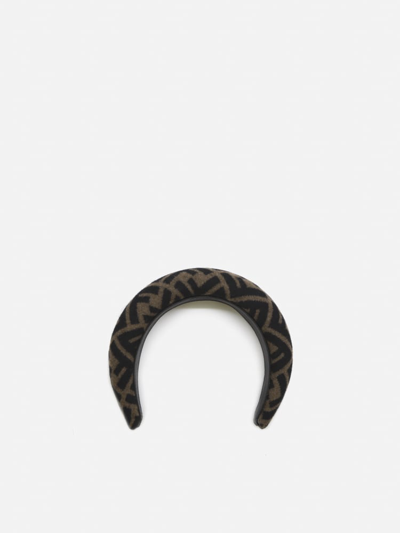 Shop Fendi Headband In Wool And Cashmere Ff Motif In All-over Jacquard In Black, Brown