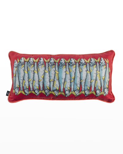 Shop Fornasetti Oblong Silk/cotton Pillow - Sardine Red