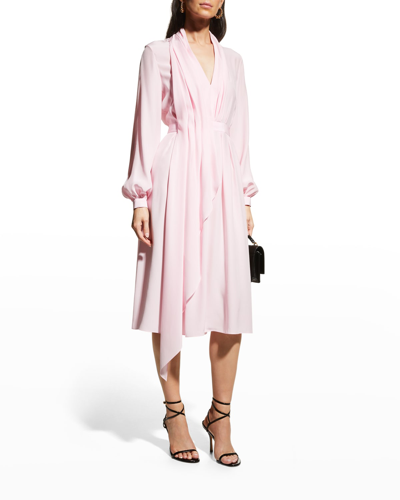 Shop Adam Lippes Drapes Satin Crepe Midi Dress In Pink
