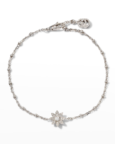 Shop Gucci 18k White Gold Diamond Flora Gg Bracelet In Wg