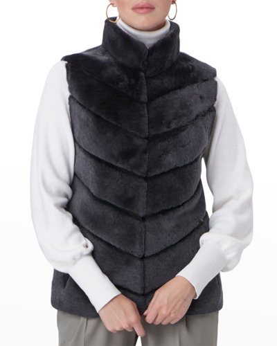 Shop Gorski Chevron Lamb Shearling Vest In Black Snowtop