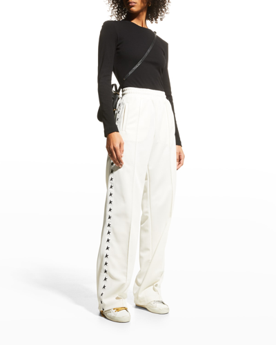 Shop Golden Goose Star Collection Wide-leg Track Pants In Papyrus Black