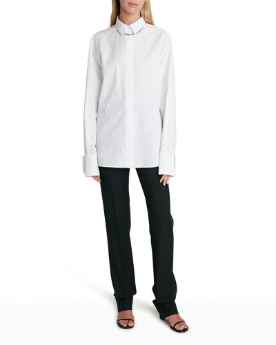 Shop Givenchy Chain-necklace Poplin Button-down Shirt In White