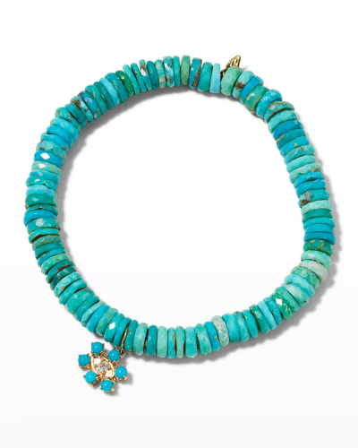 Shop Sydney Evan 6mm Arizona Turquoise Faceted Wheel Bracelet With Turquoise And Diamond Charm