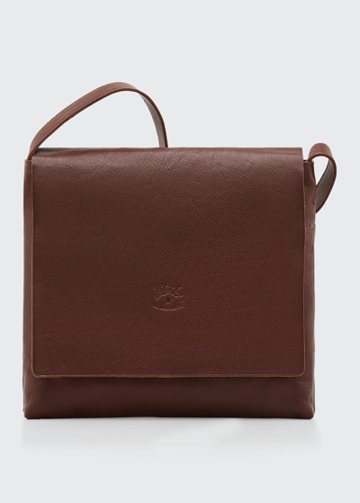 Shop Il Bisonte Unisex Leather Messenger Bag In Dark Brown