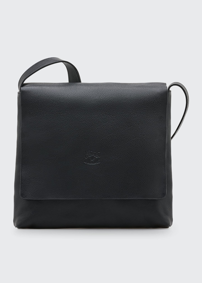 Shop Il Bisonte Unisex Leather Messenger Bag In Black