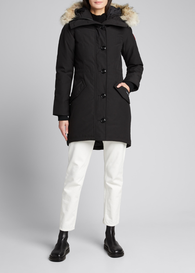Shop Canada Goose Rossclair Fur-trim Hooded Down Parka In Black
