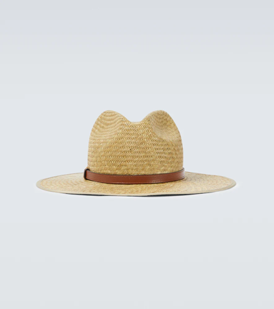 Shop Gucci Straw Hat With Horsebit In Ivory/darkbrown