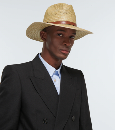 Shop Gucci Straw Hat With Horsebit In Ivory/darkbrown
