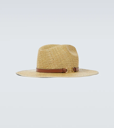 Shop Gucci Straw Hat With Horsebit In Ivory/darkbrown