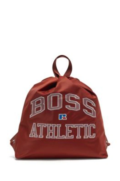 Shop Hugo Boss Drawstring Bag In Lightweight Nylon With Exclusive Logo- Brown Men's Backpacks