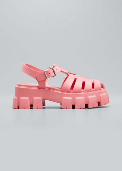 Shop Prada Rubber Logo Chunky-sole Fisherman Sandals In Begonia