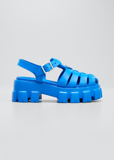 Shop Prada Rubber Logo Chunky-sole Fisherman Sandals In Azzurro