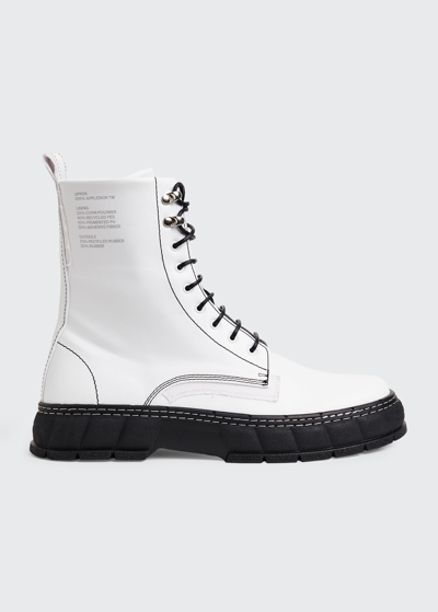 Shop Viron Apple Faux Leather Combat Boots In 190 White