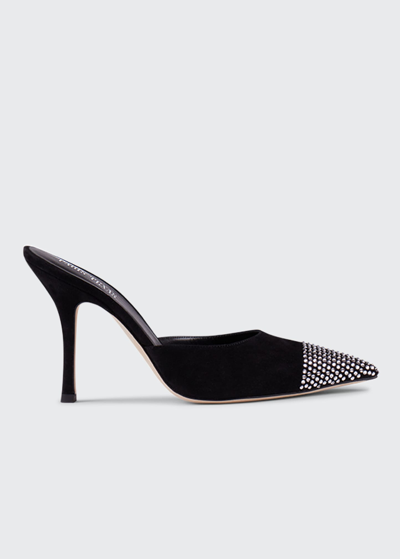 Shop Paris Texas Holly Cherry Crystal Suede Stiletto Mules In Black