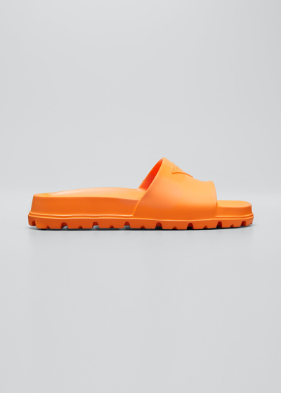 Shop Prada Rubber Logo Pool Sandals In Sole