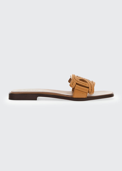 Shop Tod's 5g Kate Leather Flat Sandals In Camel