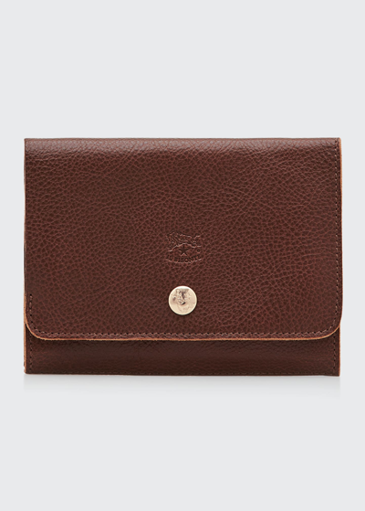 Shop Il Bisonte Unisex Leather Snap Wallet In Dark Brown