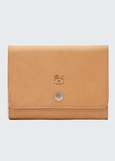 Shop Il Bisonte Unisex Leather Snap Wallet In Natural