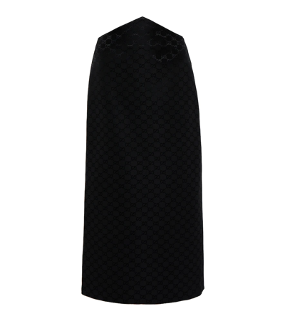 Shop Gucci Gg Cotton-blend Midi Skirt In Black