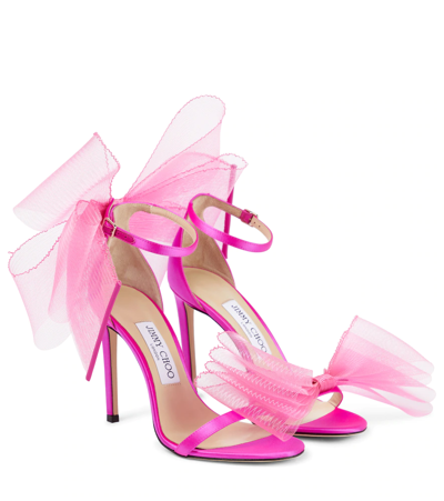 Shop Jimmy Choo Aveline 100 Bow-trimmed Sandals In Fuchsia/fuchsia