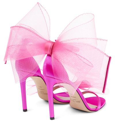 Shop Jimmy Choo Aveline 100 Bow-trimmed Sandals In Fuchsia/fuchsia