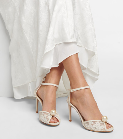 Shop Jimmy Choo Sacora 85 Leather And Lace Sandals In Ivory/white