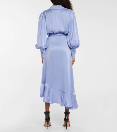 Shop Zimmermann Wrap Silk Satin Midi Dress In Cornflower