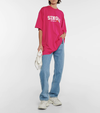 Shop Vetements Printed Cotton T-shirt In Hot Pink