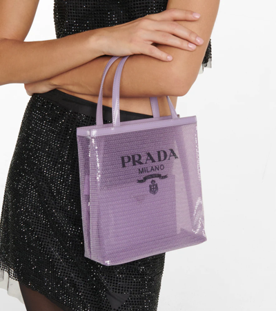 Prada Logo Sequined Tote In Lilium