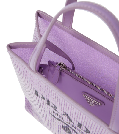 Prada Logo Sequined Tote In Lilium