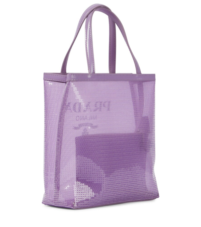 Prada Logo Sequined Tote In Lilium