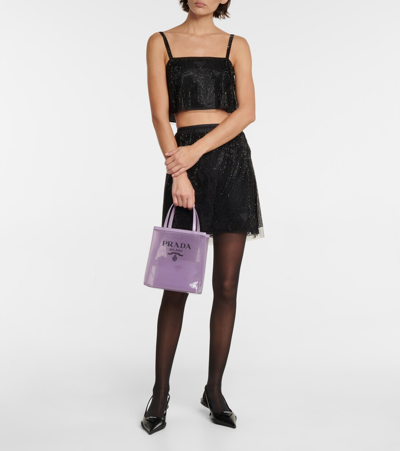 Prada Logo Sequined Tote In Lilium