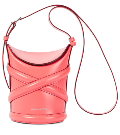 Shop Alexander Mcqueen The Curve Small Leather Shoulder Bag In Coral