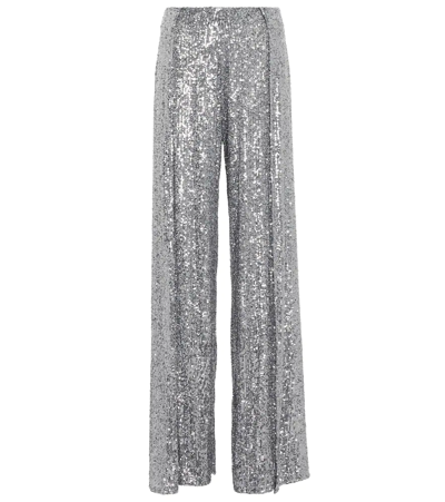Shop Tom Ford Sequined High-rise Wide-leg Pants In Light Grey