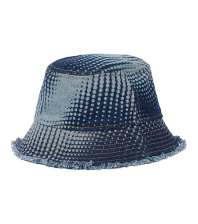 Shop Rabanne Denim Bucket Hat In Blue / White Wave