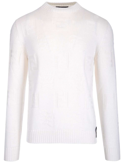 Shop Fendi Monogram Pattern Knitted Jumper In White