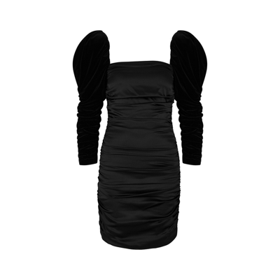 Shop Alice And Olivia Katrice Black Ruched Stretch-satin Mini Dress