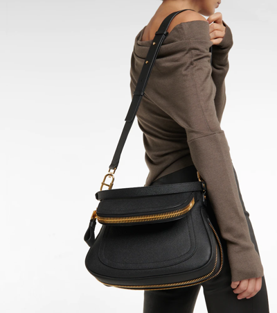 Shop Tom Ford Jennifer Medium Leather Shoulder Bag In Black