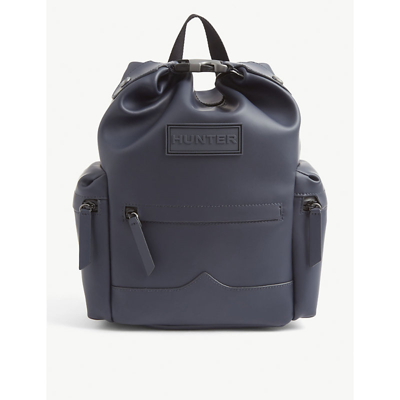 Shop Hunter Original Top Clip Branded Rubberised Leather Backpack In Navy