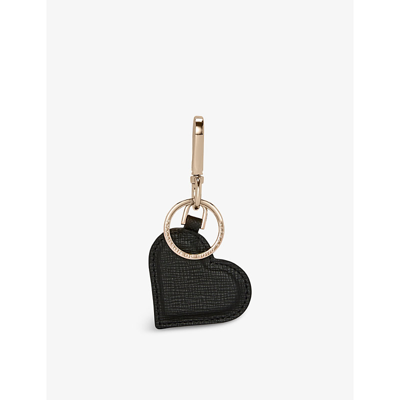 Shop Smythson Black Panama Heart Crossgrain Leather Keyring