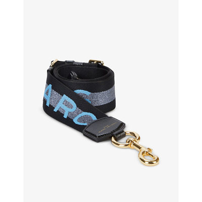Shop Marc Jacobs New Blue Multi Striped Logo-print Webbing Bag Strap