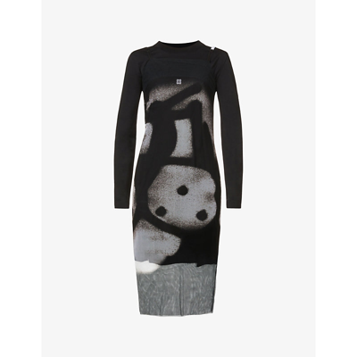 Shop Givenchy Abstract-print Cotton-jersey And Tulle Midi Dress In Black