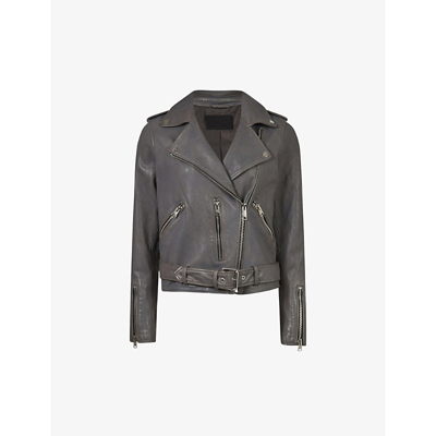 Shop Allsaints Womens Grey Balfern Leather Biker Jacket 14