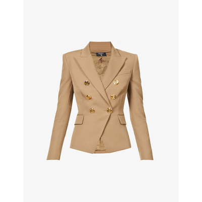 Shop Balmain Womens Taupe Double-breasted Wool Blazer 10