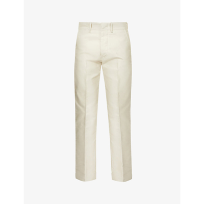 Shop Tom Ford Slim-fit Mid-rise Cotton Chino Trousers In White