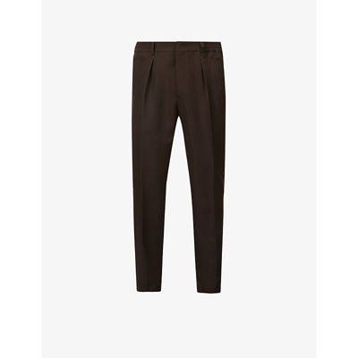 Shop Fendi Men's Wenge Straight Elasticated-waistband Wool-blend Trousers