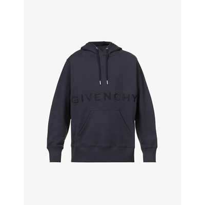 Shop Givenchy Mens Night Blue Logo-embroidered Classic-fit Cotton-jersey Hoody M