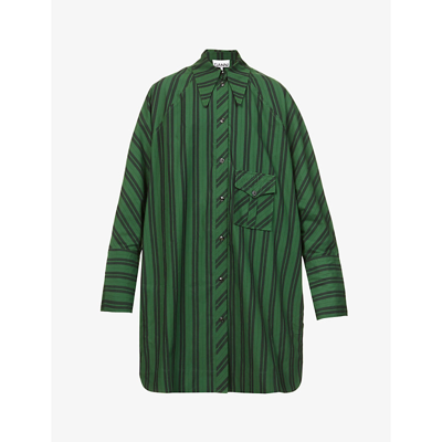 Shop Ganni Striped Oversized Organic-cotton Shirt In Dark Green